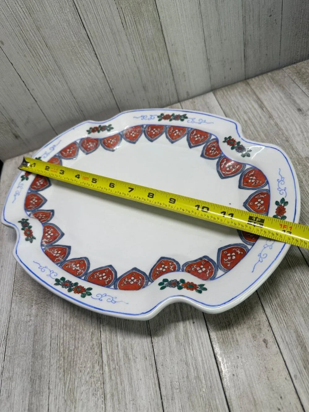 Vtg Red Stamp Chinese Heavy Porcelain Stunning Platter Tray 13